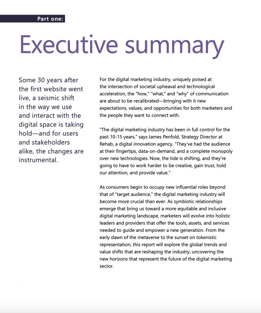 Executive Summary page from the Future of Digital Marketing White Paper by Microsoft